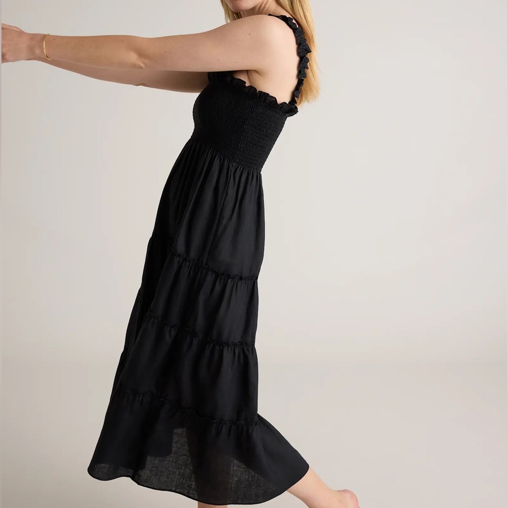 100% European Linen Smocked Midi Dress - Picture 3 of 8